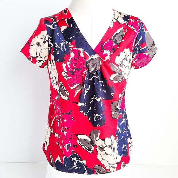 Talbots Tops - Talbots Short Sleeve Blouse Top Womens 2P Floral V-Neck Multicolor New w/ Tag